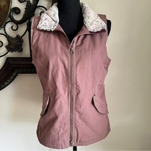 Noble Outfitters Women’s Girl Tough Dusty Pink Canvas Vest Faux Fur Collar M